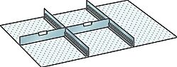 LISTA Juego de separadores para dimensiones de cajones de 918 x 612 mm, aluminio, 2 paredes ranuradas, 2 paredes separadoras