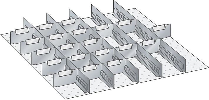 LISTA Juego de separadores de cajones, 5 paredes ranuradas y 20 chapas separadoras, 25 piezas, para altura del frente de 75 mm