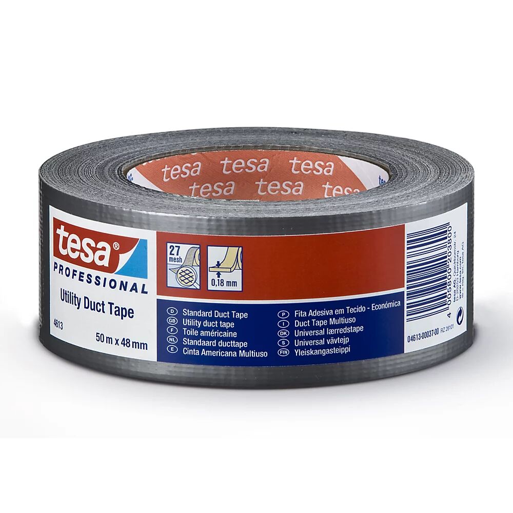 tesa Cinta de tejido, cinta para ductos ® 4613 Standard, UE 24 rollos, plata, anchura de cinta 48 mm