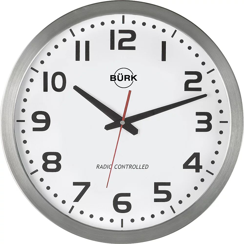 kaiserkraft Reloj de pared, Ø 400 mm, carcasa de acero inoxidable cepillado, mecanismo de relojería de cuarzo