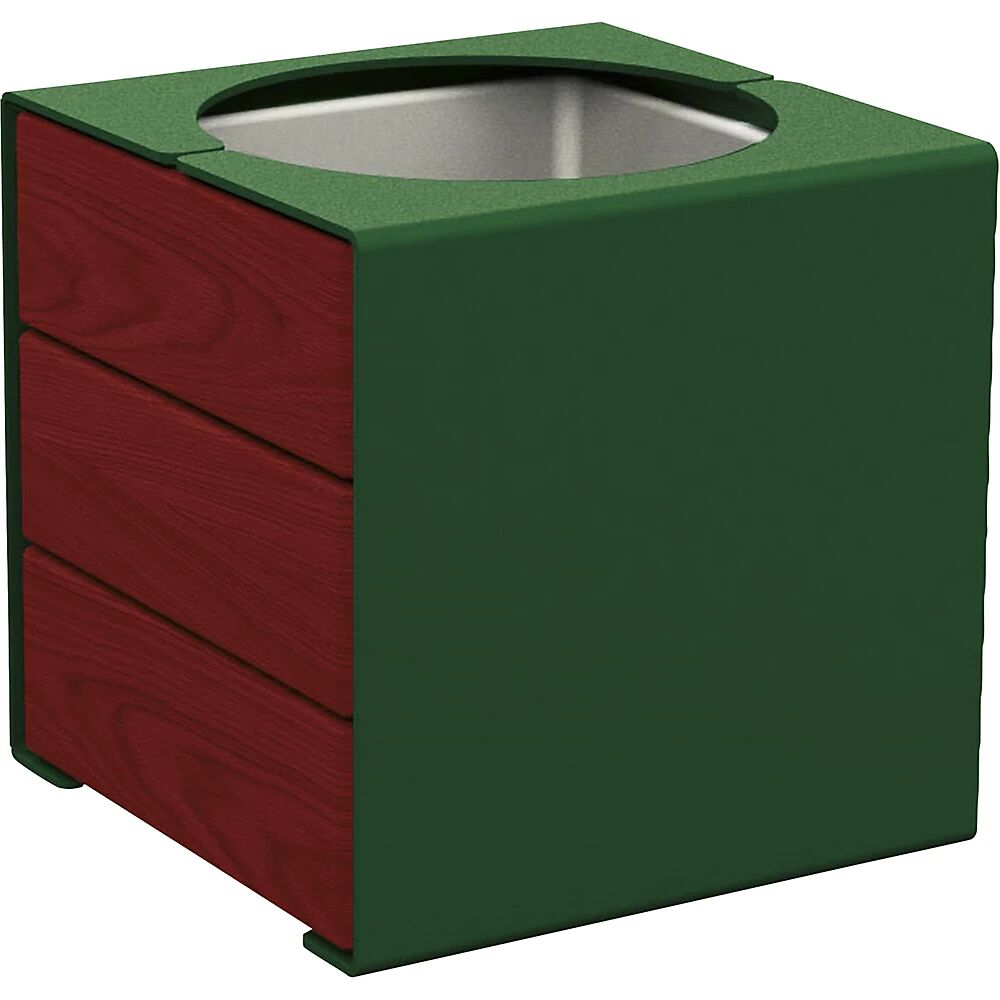 PROCITY Jardinera KUBE, H x A x P 450 x 450 x 450 mm, acero/madera, verde musgo, caoba