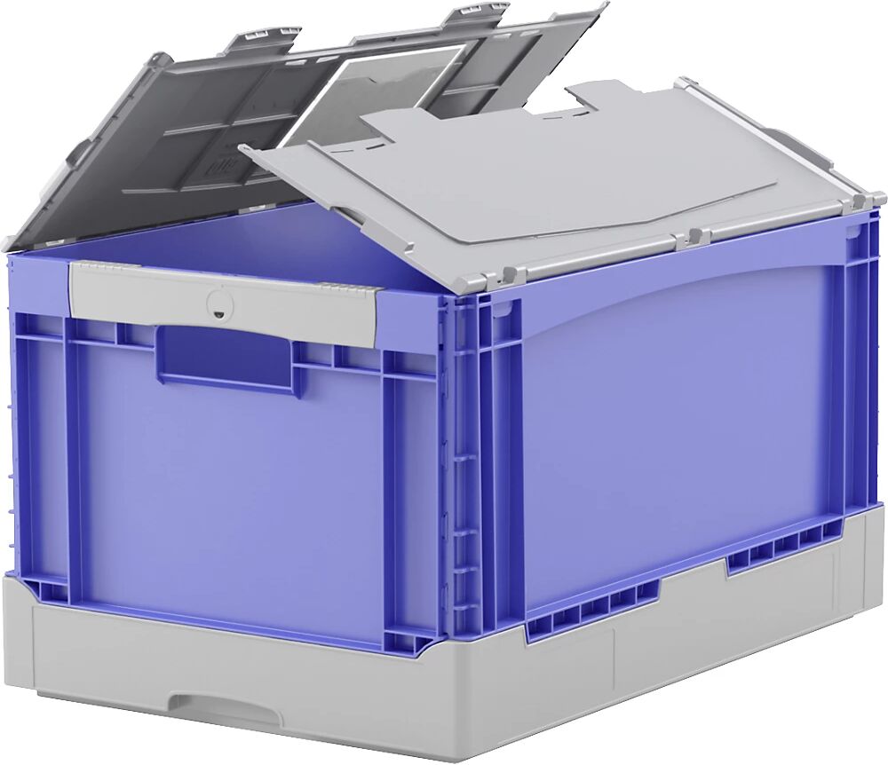 BITO Caja plegable EQ, con ranuras a modo de asas, base lisa y tapa, L x A x H 600 x 400 x 297 mm, azul