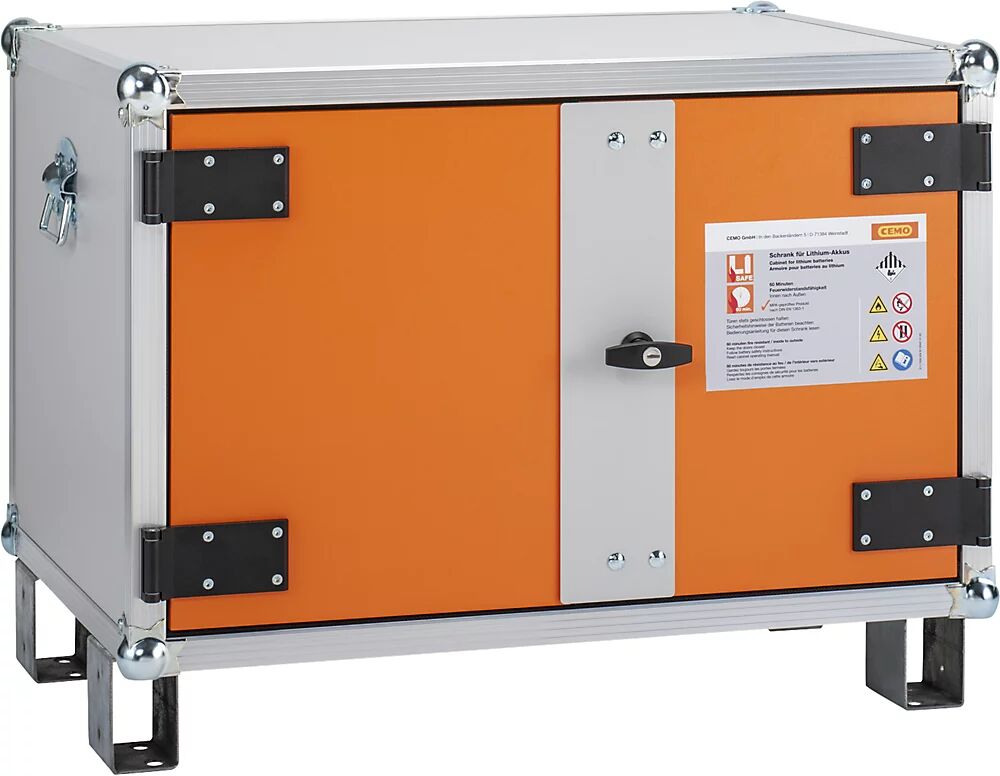 CEMO Armario de seguridad para carga de baterías PREMIUM, con pies, altura 620 mm, 230 V, naranja/gris