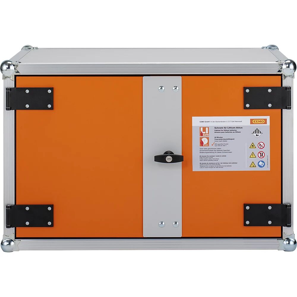 CEMO Armario de carga de baterías de seguridad para sistema de alarma de incendios, A x P x H 830 x 660 x 520 mm, 230 V, naranja/gris