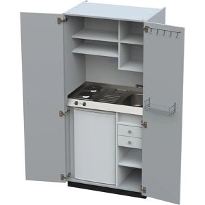 kaiserkraft Cocina-armario con puertas batientes, 2 placas de cocción eléctricas, fregadero a la derecha, gris, 1956 x 900 x 650 mm