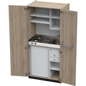 kaiserkraft Cocina-armario con puertas batientes, 2 placas de cocción eléctricas, fregadero a la derecha, roble, 1956 x 900 x 650 mm