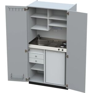 kaiserkraft Cocina-armario con puertas batientes, 2 placas de cocción eléctricas, fregadero a la izquierda, gris, 1956 x 1000 x 650 mm