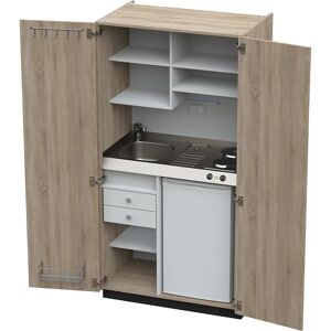 kaiserkraft Cocina-armario con puertas batientes, 2 placas de cocción eléctricas, fregadero a la izquierda, roble, 1956 x 1000 x 650 mm