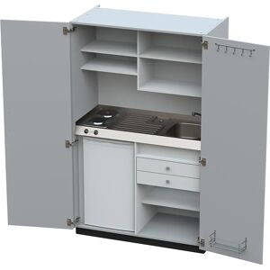 kaiserkraft Cocina-armario con puertas batientes, 2 placas de cocción eléctricas, fregadero a la derecha, gris, 1956 x 1200 x 650 mm