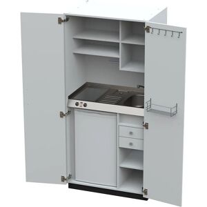 kaiserkraft Cocina-armario con puertas batientes, 2 placas de vitrocerámica, fregadero a la derecha, blanco, 1956 x 900 x 650 mm