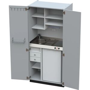 kaiserkraft Cocina-armario con puertas batientes, 2 placas de vitrocerámica, fregadero a la izquierda, gris, 1956 x 900 x 650 mm