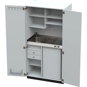 kaiserkraft Cocina-armario con puertas batientes, 2 placas de vitrocerámica, fregadero a la izquierda, blanco, 1956 x 1000 x 650 mm