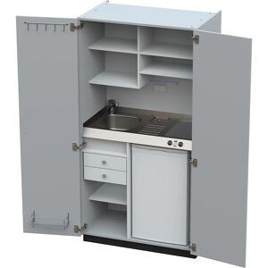 kaiserkraft Cocina-armario con puertas batientes, 2 placas de vitrocerámica, fregadero a la izquierda, gris, 1956 x 1000 x 650 mm