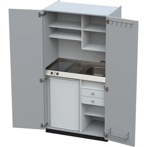 kaiserkraft Cocina-armario con puertas batientes, 2 placas de vitrocerámica, fregadero a la derecha, gris, 1956 x 1000 x 650 mm