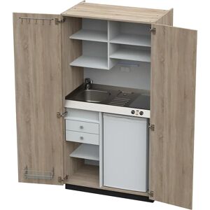 kaiserkraft Cocina-armario con puertas batientes, 2 placas de vitrocerámica, fregadero a la izquierda, roble, 1956 x 1000 x 650 mm