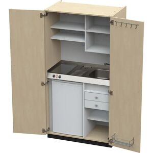 kaiserkraft Cocina-armario con puertas batientes, 2 placas de vitrocerámica, fregadero a la derecha, abedul, 1956 x 1000 x 650 mm