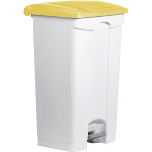 helit Recipiente para residuos con pedal, capacidad 90 l, A x H x P 500 x 830 x 410 mm, en blanco, tapa amarilla