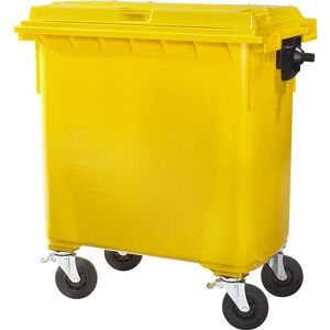 kaiserkraft Contenedor de basura de plástico, DIN EN 840, capacidad 660 l, A x H x P 1360 x 1235 x 765 mm, amarillo