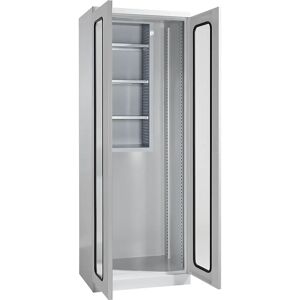 kaiserkraft Armario para aparatos y productos de limpieza, anchura 750 mm, puertas con ventanilla, gris luminoso