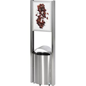 VAR Colector de residuos con superficie publicitaria, capacidad 50 l, H x A x P 1800 x 580 x 350 mm, acero inoxidable