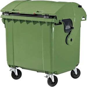 kaiserkraft Contenedor de basura de plástico, DIN EN 840, capacidad 1100 l, H x A x P 1360 x 1465 x 1100 mm, tapa corredera, seguro para niños, verde, a partir de 5 unid.