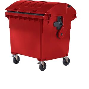 kaiserkraft Contenedor de basura de plástico, DIN EN 840, capacidad 1100 l, H x A x P 1360 x 1465 x 1100 mm, tapa corredera, seguro para niños, rojo