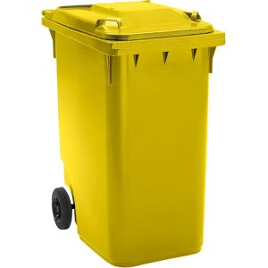 kaiserkraft Contenedor de basura de plástico DIN EN 840, capacidad 360 l, A x H x P 665 x 1115 x 880 mm, Ø de rueda 200 mm, amarillo