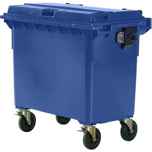 kaiserkraft Contenedor de basura de plástico, DIN EN 840, capacidad 660 l, A x H x P 1360 x 1235 x 765 mm, azul