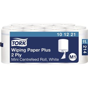 TORK Resistentes toallitas de papel multiusos mini con desenrollado interior, de 2 capas, blancas, UE 11 rollos, perforado