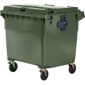 kaiserkraft Contenedor de basura de plástico, DIN EN 840, capacidad 1100 l, A x H x P 1370 x 1470 x 1115 mm, verde, a partir de 5 unid.