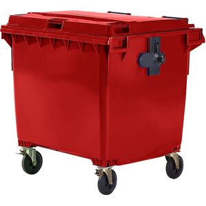 kaiserkraft Contenedor de basura de plástico, DIN EN 840, capacidad 1100 l, A x H x P 1370 x 1470 x 1115 mm, rojo