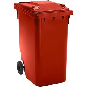 kaiserkraft Contenedor de basura de plástico DIN EN 840, capacidad 360 l, A x H x P 665 x 1115 x 880 mm, Ø de rueda 200 mm, rojo, a partir de 5 unid.