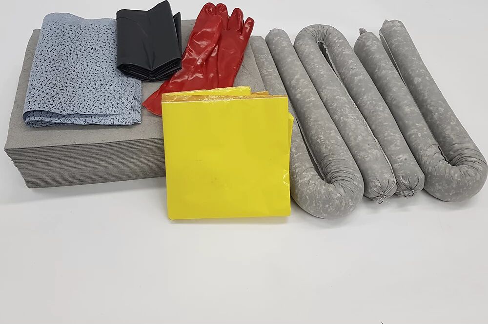 kaiserkraft Juego de emergencia para fugas con estera impermeabilizante desechable, bolsa, estera impermeabilizante, fieltros, aglutina 50 l, modelo universal, gris, a partir de 5 unid.