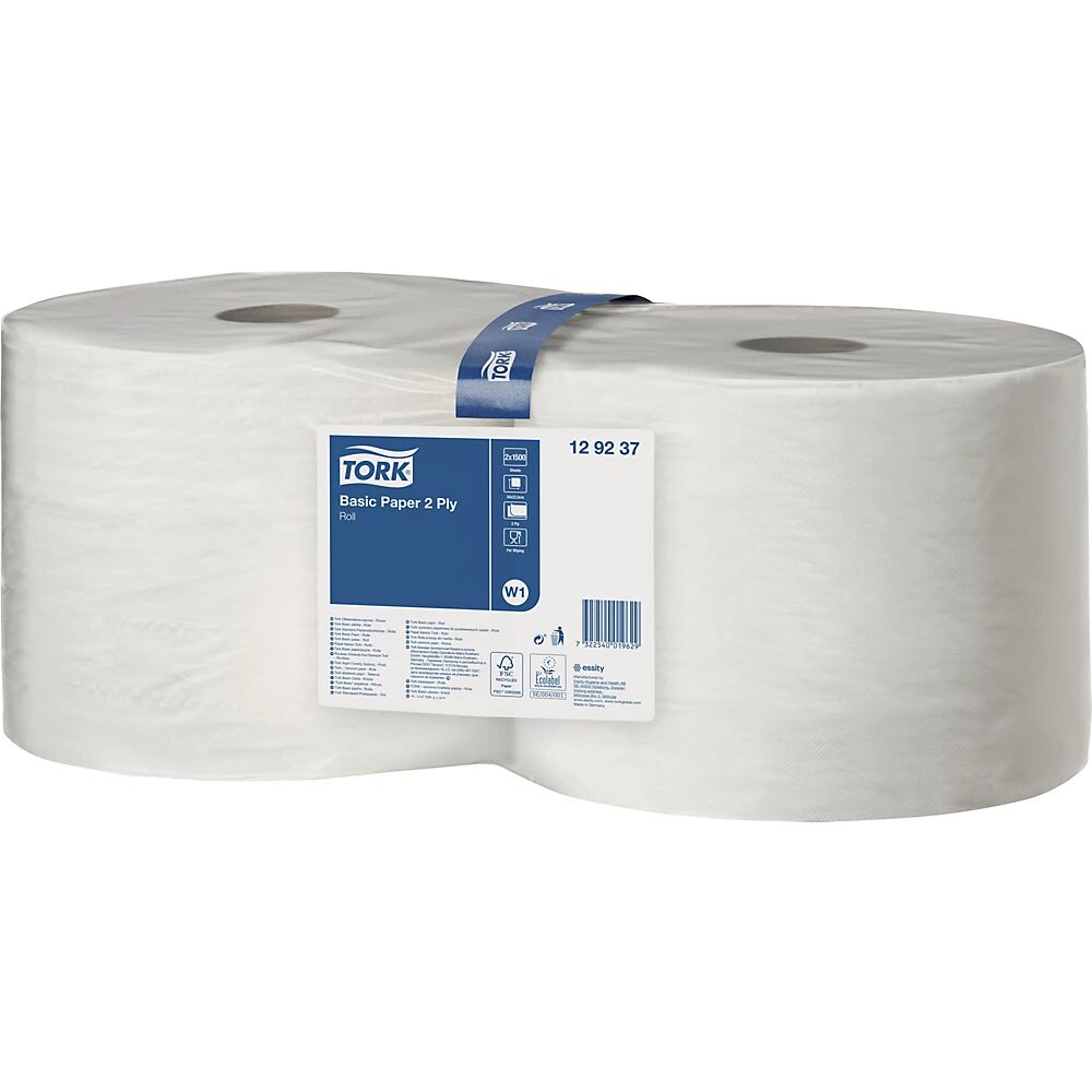 TORK Toallitas de papel estándar, tissue, de 2 capas, blancas, UE 2 rollos, 1500 hojas/rollo
