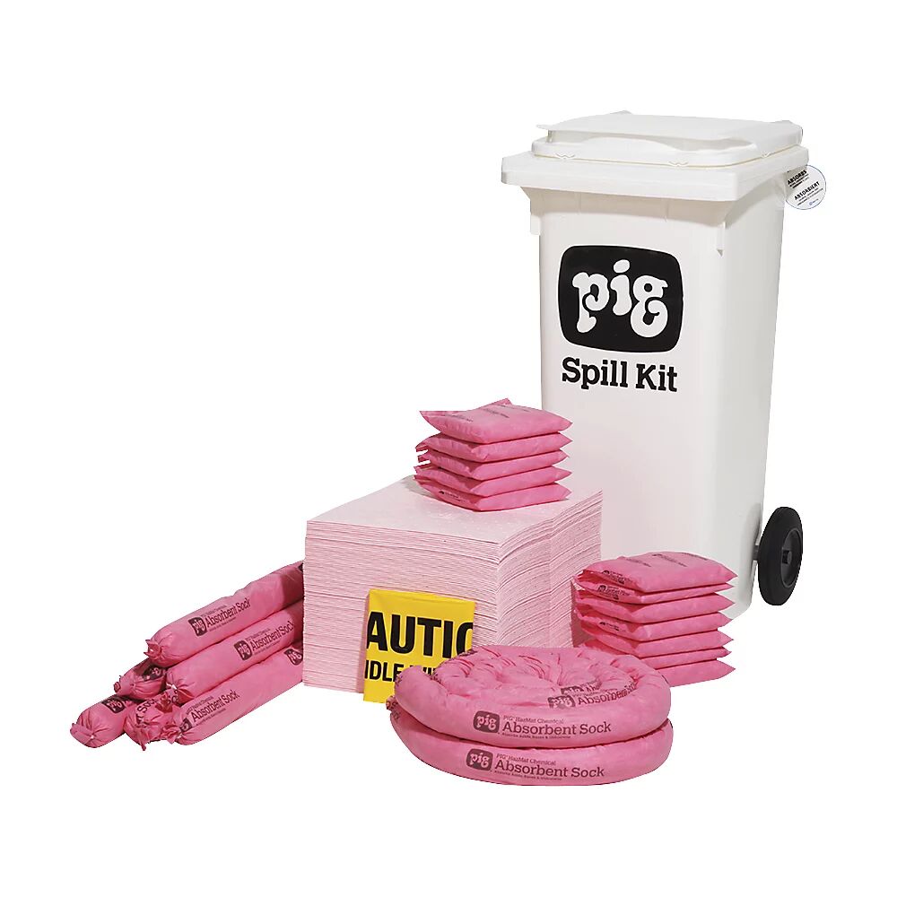 PIG Kit de emergencia rodante, pequeño, modelo para sustancias químicas, absorbe 80,7 l