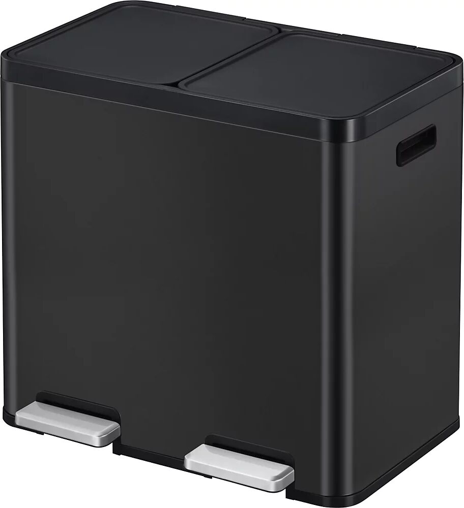 EKO Papelera de pedal Recycler, acero, 44 l, colector doble, negro