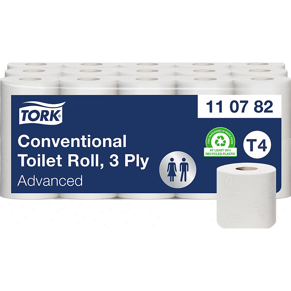 TORK Rollos pequeños de papel higiénico, rollo doméstico, tissue, de 3 capas, blanco, UE 30 rollos de 250 hojas, a partir de 1 UE