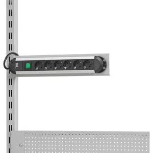 kaiserkraft Regleta de enchufes, para la fijación en largueros superiores, regleta de 6 enchufes, con interruptor de encendido/apagado