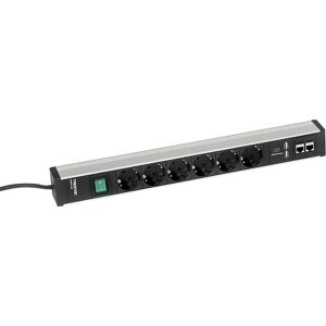 Treston Regleta de enchufes para mesas de trabajo, 6 enchufes, interruptor, 2 x USB, 2 x CAT6A, longitud 468 mm