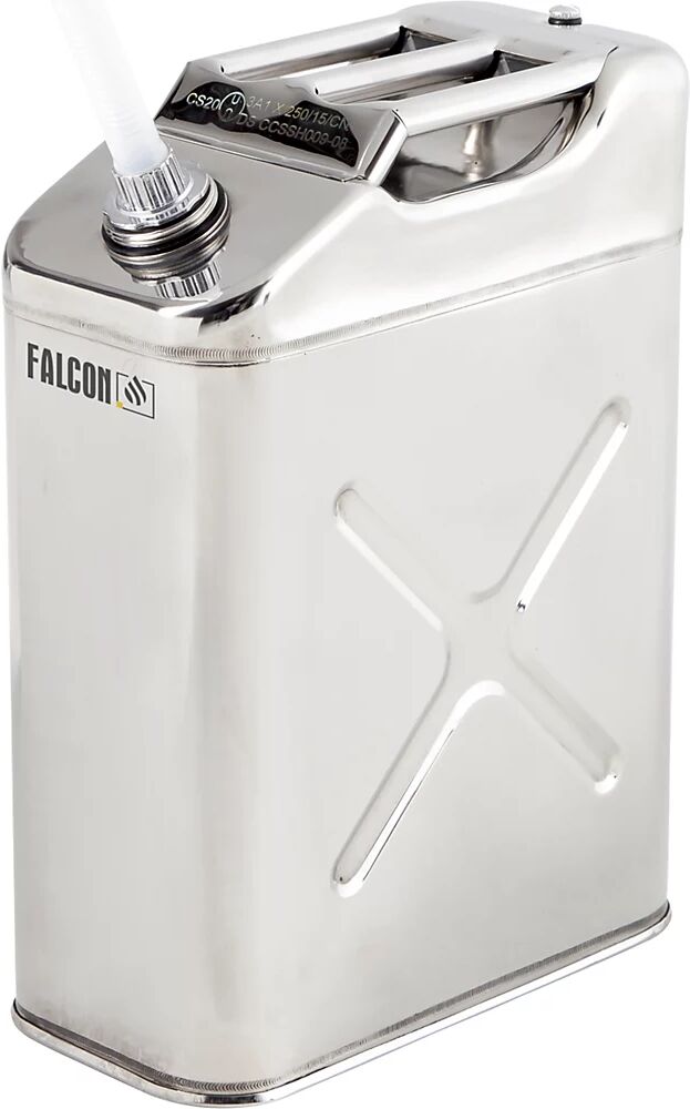 Falcon Bidón de seguridad con tapón de rosca y tubo de descarga, acero inoxidable, capacidad 20 l