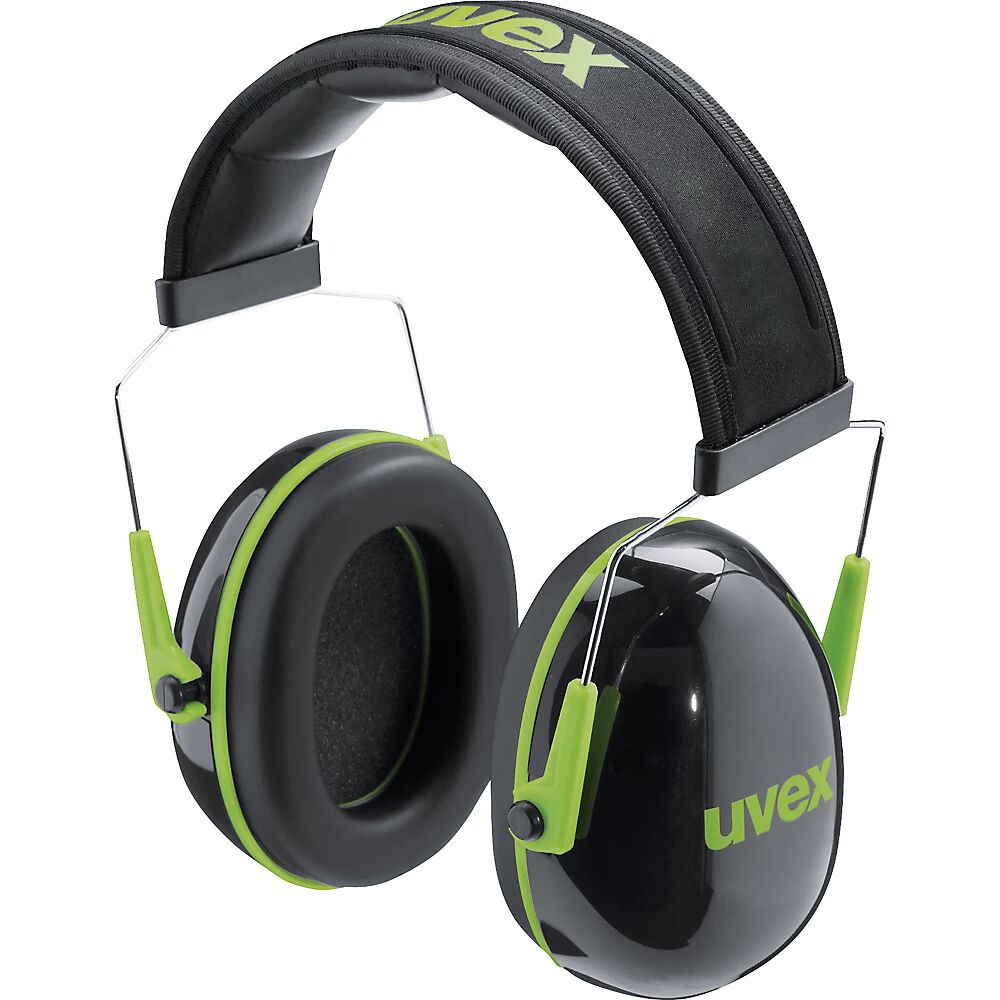 Uvex Auriculares de protección K1, con arco, SNR 28 dB, negro y verde