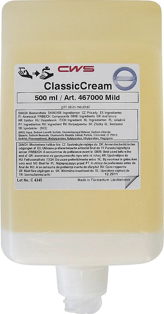 CWS Jabón en crema Classic Cream, UE 12 botes de 0,5 l, suave con fragancia floral