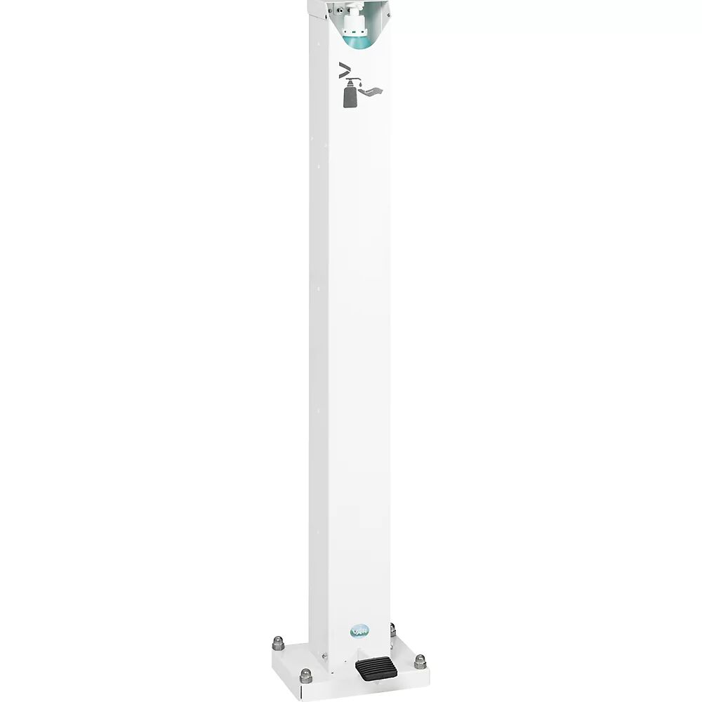 VAR Columna dispensadora de jabón y desinfección de manos, con pedal, H x A x P 1194 x 256 x 230 mm, blanco
