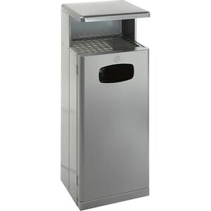 kaiserkraft Colector de residuos con tejadillo y cenicero, aluminio, capacidad 55 l, A x H x P 345 x 1030 x 400 mm, gris