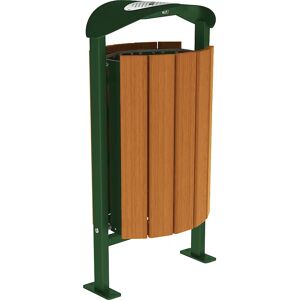 PROCITY Papelera SILAOS® con cenicero, acero / madera de roble, placa base, verde / roble