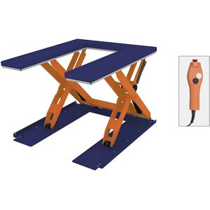 Edmolift Mesa elevadora plana, forma en U, anchura de plataforma 1180 mm, elemento de mando manual