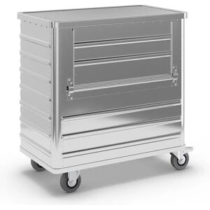 Gmöhling Carro-caja de aluminio, pared lateral abatible, con tapa, capacidad 355 l