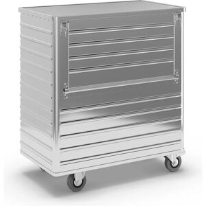 Gmöhling Carro-caja de aluminio, pared lateral abatible, con tapa, bajo llave, capacidad 1050 l