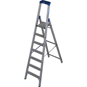 KRAUSE Escalera de tijera de aluminio de peldaños planos, antideslizamiento R13, acceso por un lado, 7 peldaños incl. plataforma