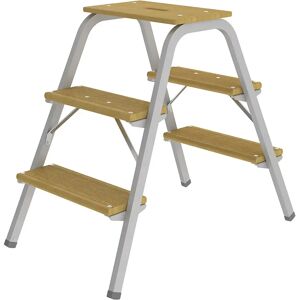 MUNK Escalerilla de tubo de acero con peldaños de madera, sin ruedas, 3 peldaños incl. plataforma